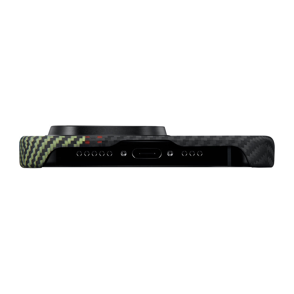 iPhone 15 Pro Kılıf Magsafe Şarj Özellikli 600D Aramid Fiber Pitaka Tactile Woven Orchestra Serisi Overture Kılıf Siyah-Yeşil