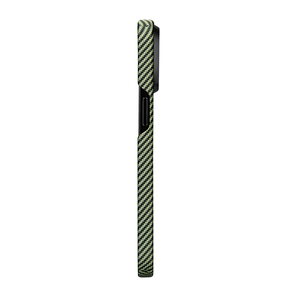 iPhone 15 Pro Kılıf Magsafe Şarj Özellikli 600D Aramid Fiber Pitaka Tactile Woven Orchestra Serisi Overture Kılıf Siyah-Yeşil