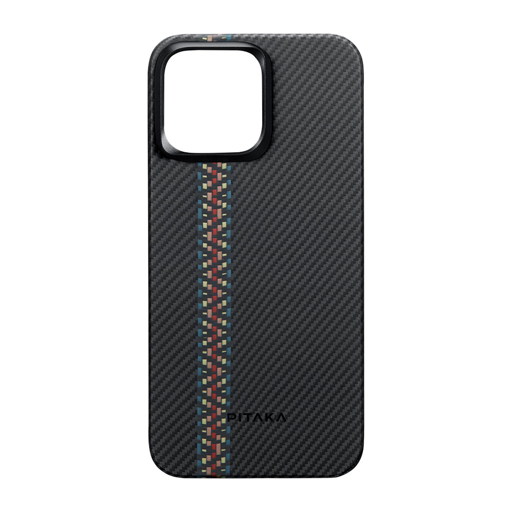 iPhone 15 Pro Kılıf Magsafe Şarj Özellikli 600D Aramid Fiber Pitaka Tactile Woven Orchestra Serisi Rhapsody Kılıf Siyah