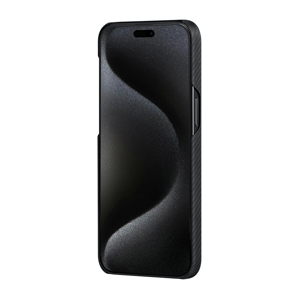 iPhone 15 Pro Kılıf Magsafe Şarj Özellikli 600D Aramid Fiber Pitaka Ultra-Slim Classic Serisi Black-Grey Twill Kılıf Siyah-Gri