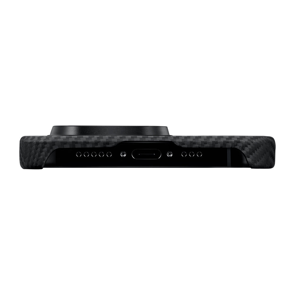 iPhone 15 Pro Kılıf Magsafe Şarj Özellikli 600D Aramid Fiber Pitaka Ultra-Slim Classic Serisi Black-Grey Twill Kılıf Siyah-Gri