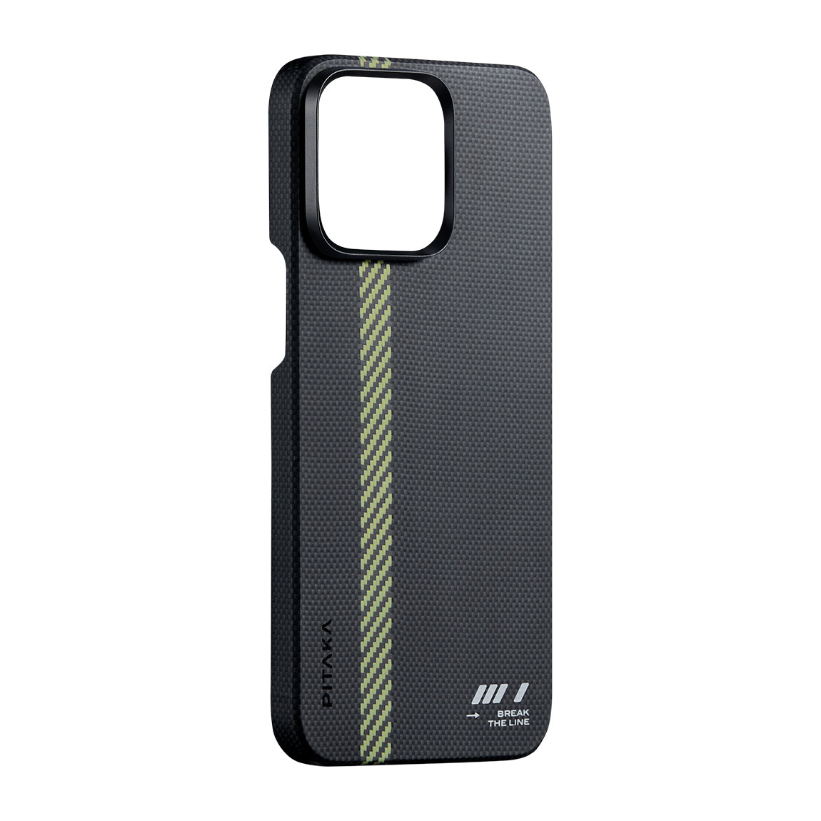 iPhone 15 Pro Kılıf Magsafe Şarj Özellikli Aramid Fiber Pitaka Tactile Woven Break The Line Kılıf Siyah