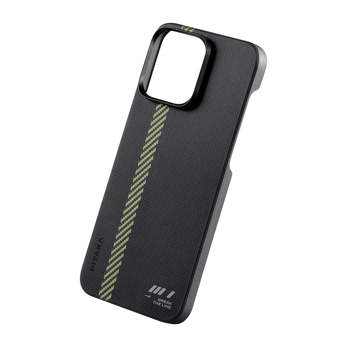 iPhone 15 Pro Kılıf Magsafe Şarj Özellikli Aramid Fiber Pitaka Tactile Woven Break The Line Kılıf Siyah