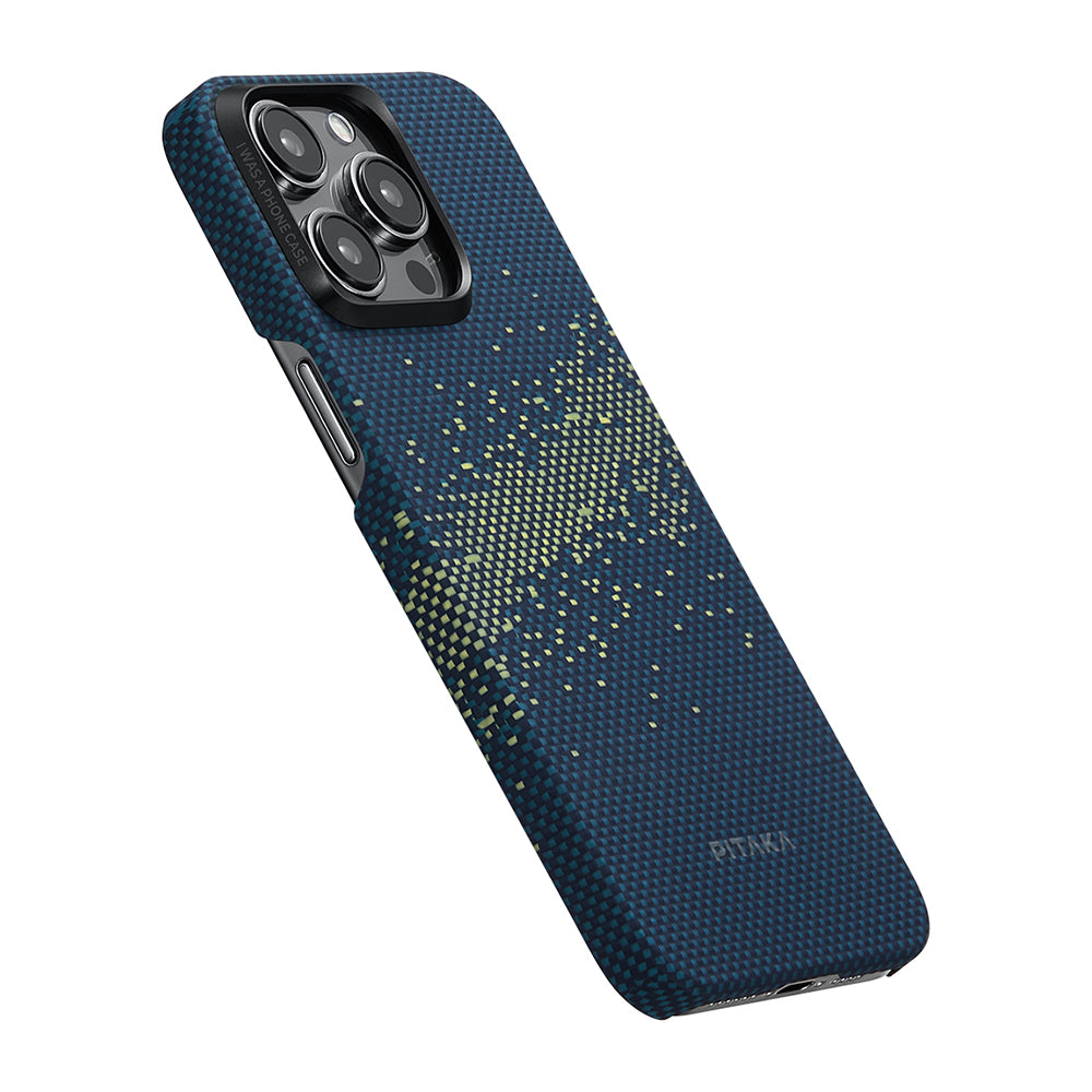 iPhone 15 Pro Kılıf Magsafe Şarj Özellikli Aramid Fiber Pitaka Tactile Woven Starpeak Serisi Milky Way Galaxy Kılıf Mavi
