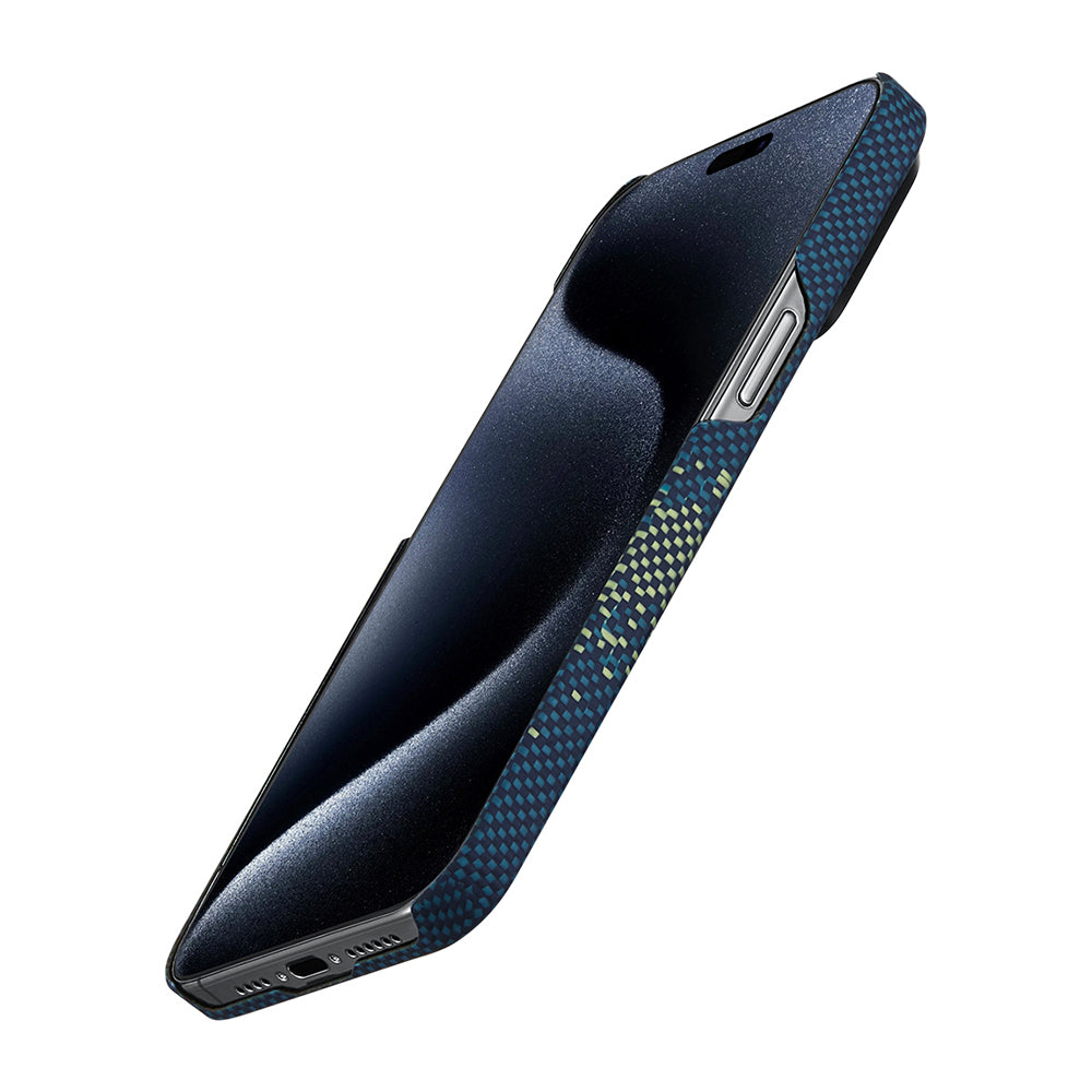 iPhone 15 Pro Kılıf Magsafe Şarj Özellikli Aramid Fiber Pitaka Tactile Woven Starpeak Serisi Milky Way Galaxy Kılıf Mavi