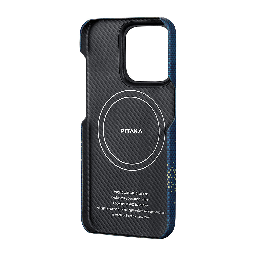 iPhone 15 Pro Kılıf Magsafe Şarj Özellikli Aramid Fiber Pitaka Tactile Woven Starpeak Serisi Milky Way Galaxy Kılıf Mavi