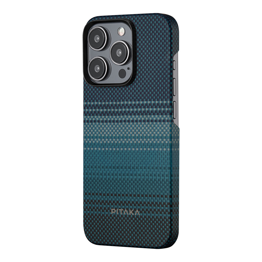 iPhone 15 Pro Kılıf Magsafe Şarj Özellikli Aramid Fiber Pitaka Tactile Woven Sunset-Moonrise Serisi Moonrise Kılıf Mavi