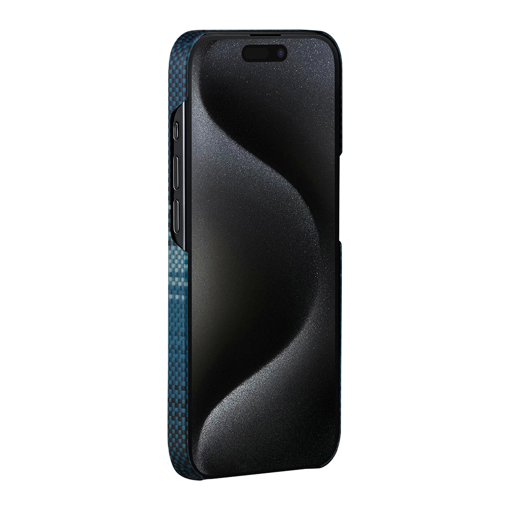 iPhone 15 Pro Kılıf Magsafe Şarj Özellikli Aramid Fiber Pitaka Tactile Woven Sunset-Moonrise Serisi Moonrise Kılıf Mavi