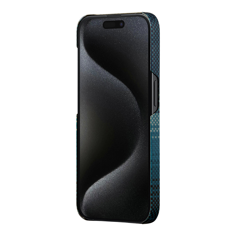 iPhone 15 Pro Kılıf Magsafe Şarj Özellikli Aramid Fiber Pitaka Tactile Woven Sunset-Moonrise Serisi Moonrise Kılıf Mavi