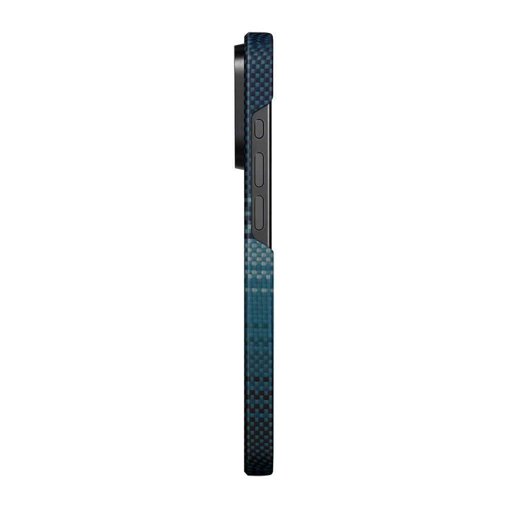 iPhone 15 Pro Kılıf Magsafe Şarj Özellikli Aramid Fiber Pitaka Tactile Woven Sunset-Moonrise Serisi Moonrise Kılıf Mavi