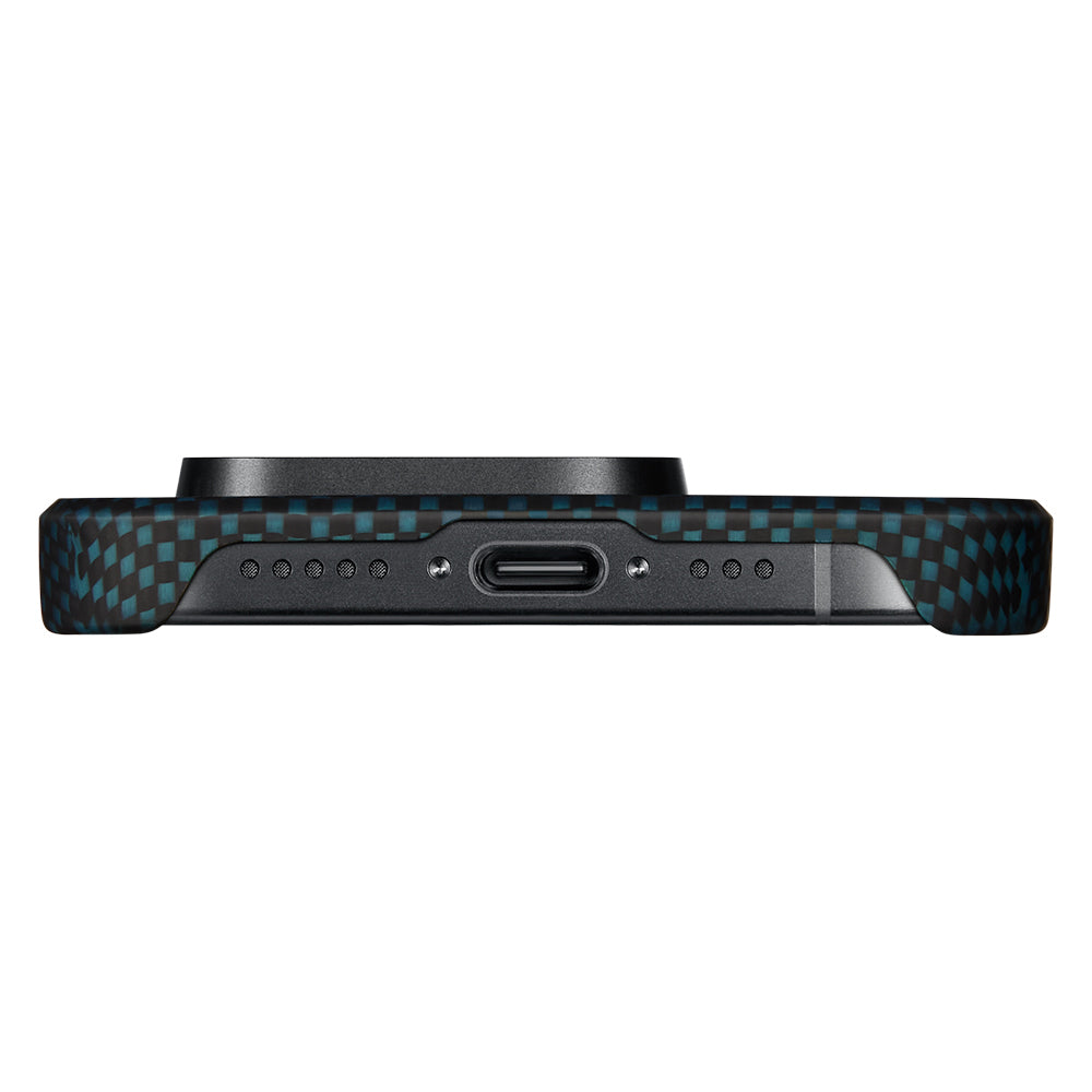 iPhone 15 Pro Kılıf Magsafe Şarj Özellikli Aramid Fiber Pitaka Tactile Woven Sunset-Moonrise Serisi Moonrise Kılıf Mavi