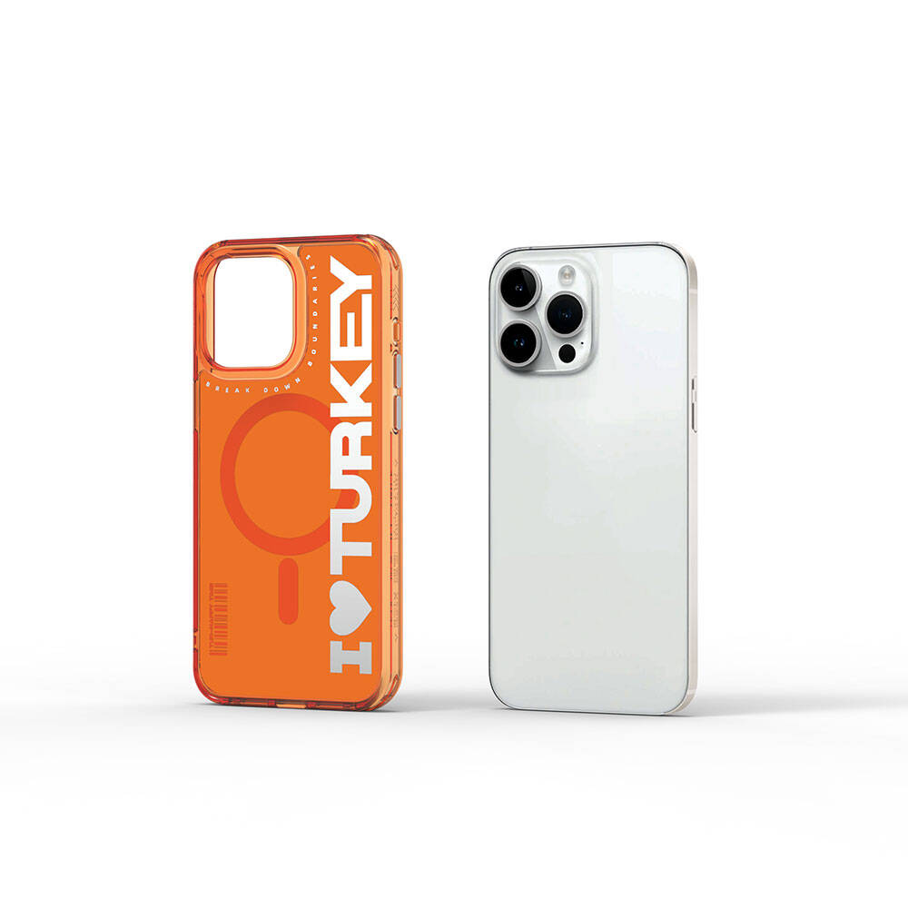 iPhone 15 Pro Kılıf Magsafe Şarj Özellikli I Love Turkey Yazı Desenli Wiwu Turkey E Serisi Kılıf Siyah