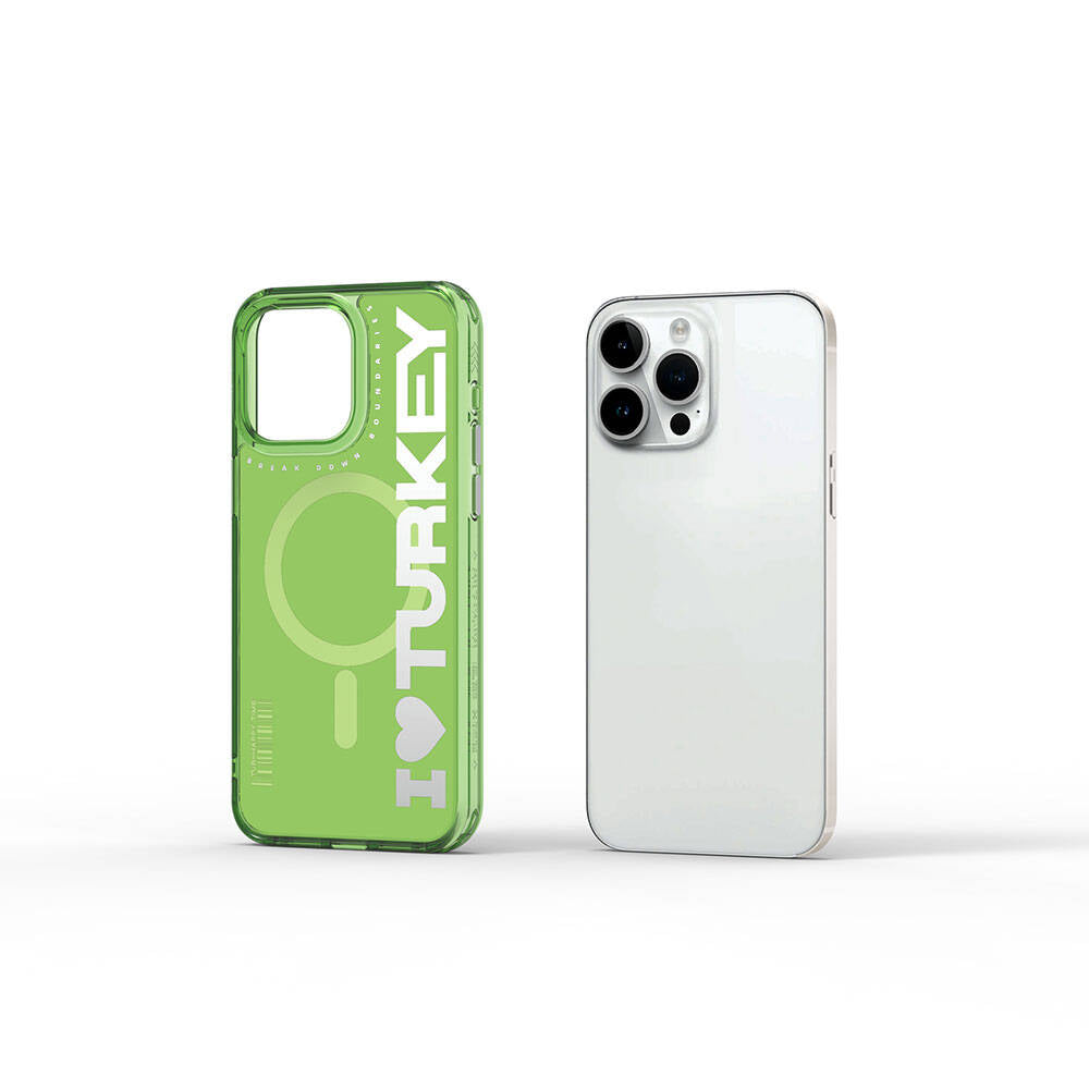 iPhone 15 Pro Kılıf Magsafe Şarj Özellikli I Love Turkey Yazı Desenli Wiwu Turkey E Serisi Kılıf Siyah