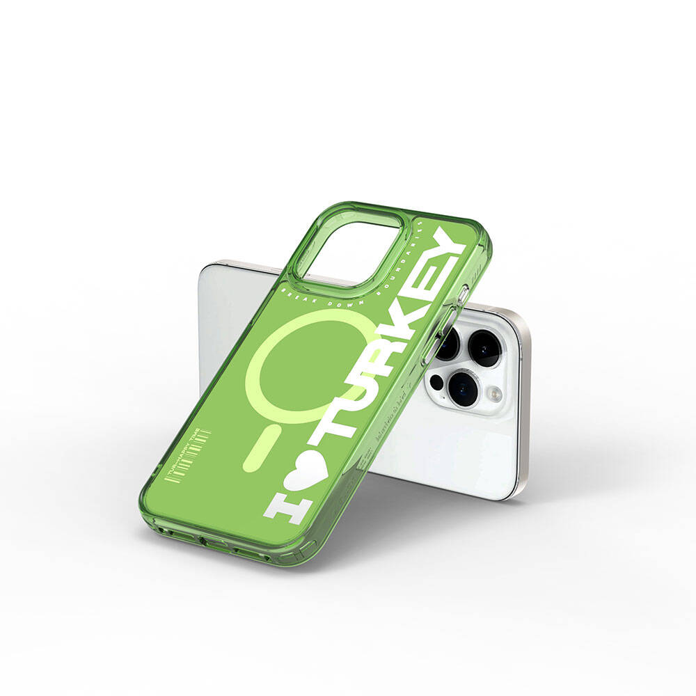 iPhone 15 Pro Kılıf Magsafe Şarj Özellikli I Love Turkey Yazı Desenli Wiwu Turkey E Serisi Kılıf Siyah