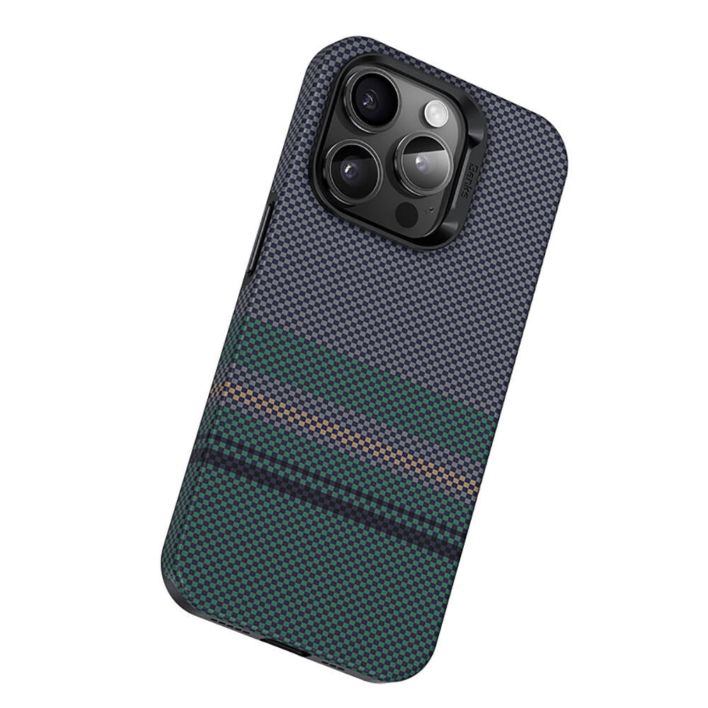 iPhone 15 Pro Kılıf Magsafe Şarj Özellikli Karbon Fiber Tasarımlı Benks Aurora ArmorPro Kevlar Kılıf Siyah
