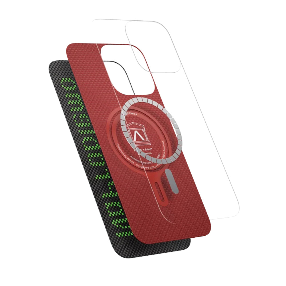 iPhone 15 Pro Kılıf Magsafe Şarj Özellikli Lumintex Teknolojili Fosforlu Aramid Fiber Pitaka Tactile Woven Aries Serisi Kılıf Siyah