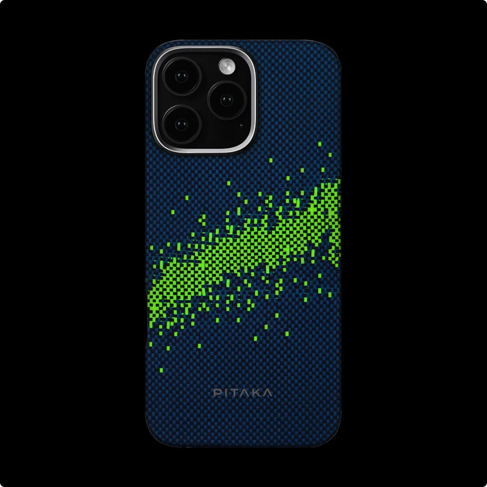 iPhone 15 Pro Kılıf Magsafe Şarj Özellikli Lumintex Teknolojili Fosforlu Özellikli Aramid Fiber Pitaka Tactile Woven Starpeak Serisi Milky Way Galaxy Kılıf Mavi