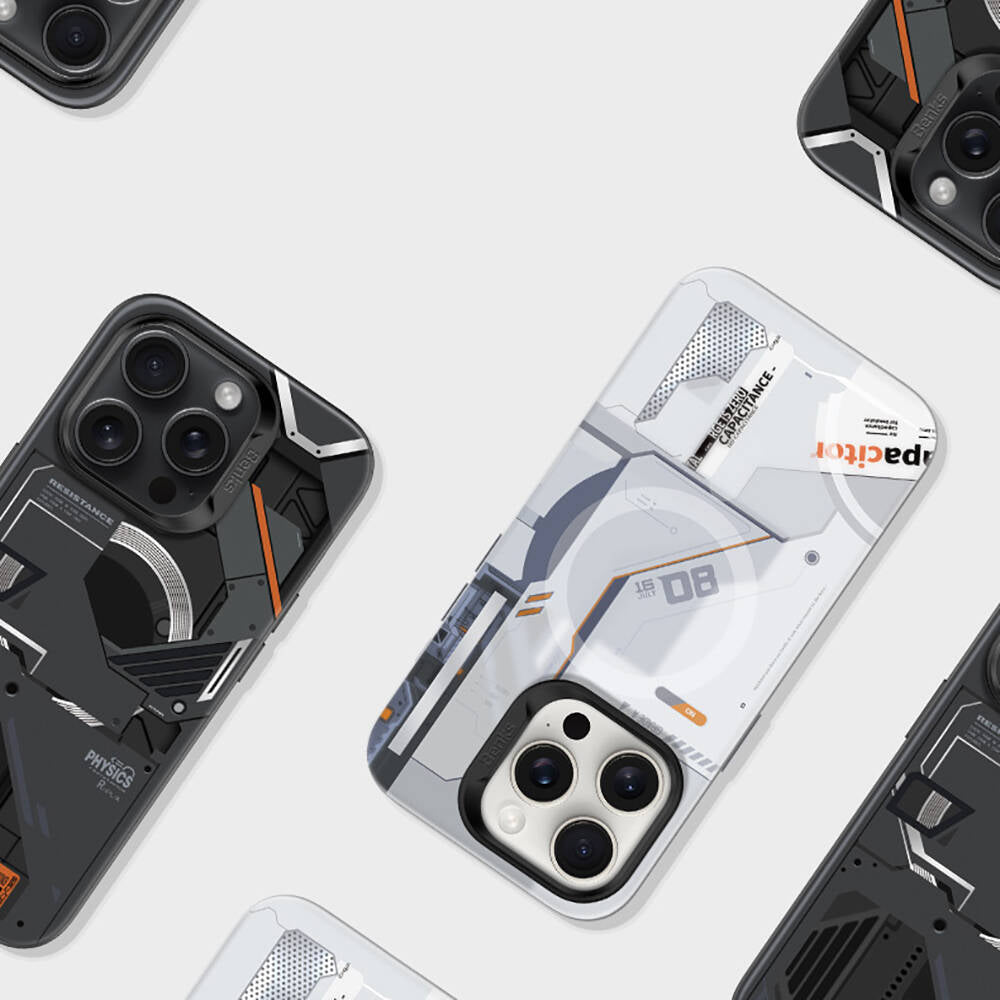 iPhone 15 Pro Kılıf MagSafe Şarj Özellikli Mekanik Tasarımlı Benks Perspective Serisi Kılıf Beyaz