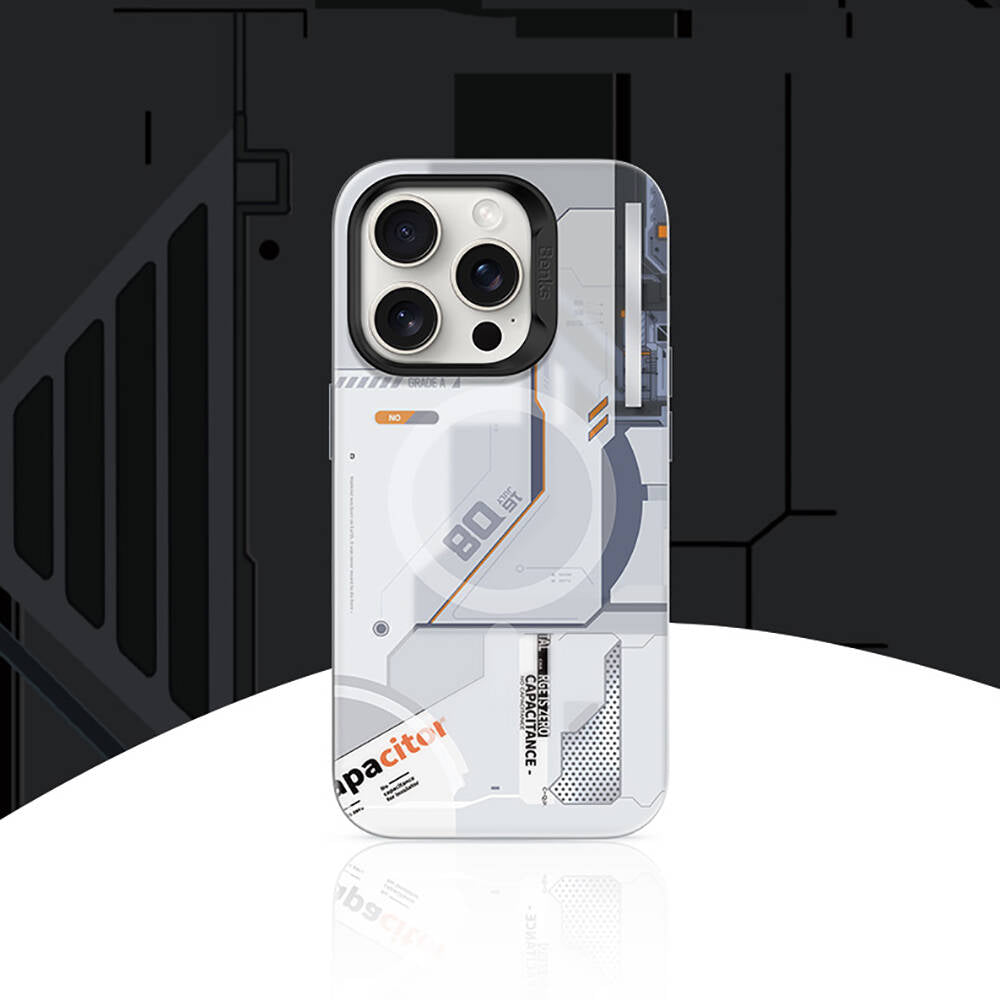 iPhone 15 Pro Kılıf MagSafe Şarj Özellikli Mekanik Tasarımlı Benks Perspective Serisi Kılıf Beyaz