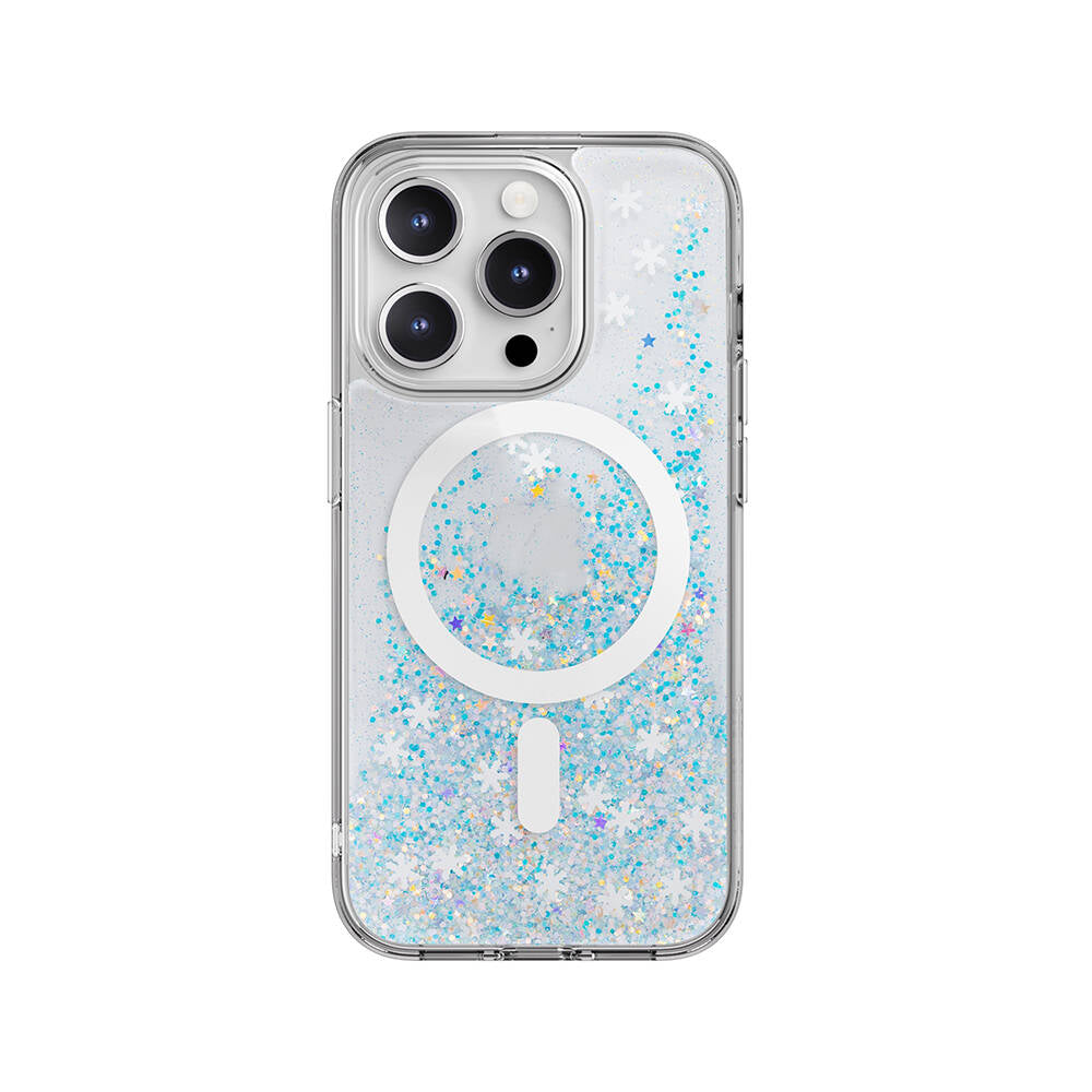 iPhone 15 Pro Kılıf Magsafe Şarj Özellikli Parlayan Simli Şeffaf Lisanslı Switcheasy Starfield-M Kılıf Mavi