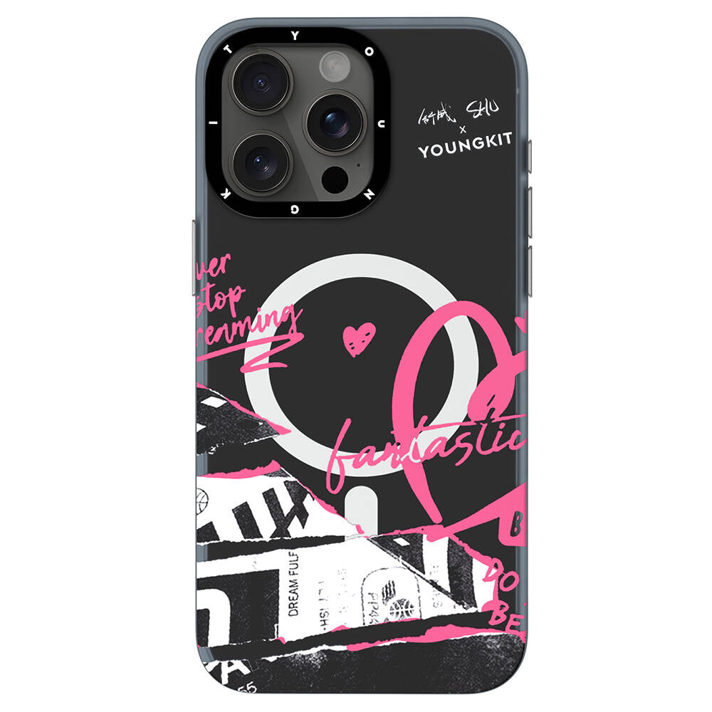 iPhone 15 Pro Kılıf Magsafe Şarj Özellikli Shu Tasarımlı Youngkit Dreamland Serisi Kılıf Pembe