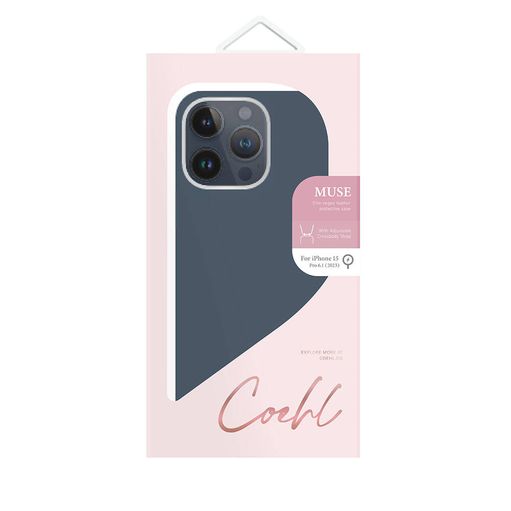 iPhone 15 Pro Kılıf Magsafe Şarj Özellikli Soft Arka Yüzey Askı İpli Coehl Muse Kılıf Mavi