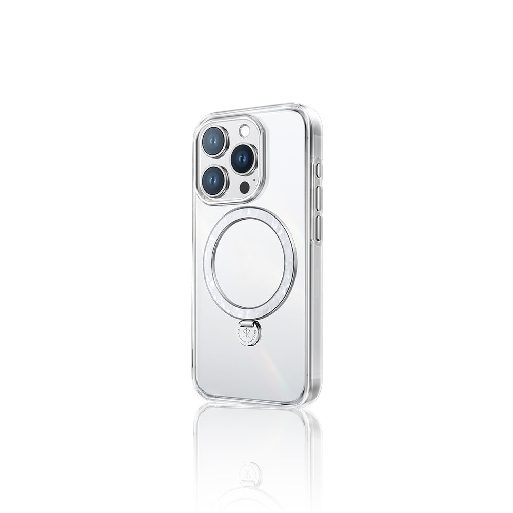 Apple iPhone 15 Pro Kılıf Magsafe Şarj Özellikli Standlı Pynana Dancing Streamer Serisi Kapak Beyaz