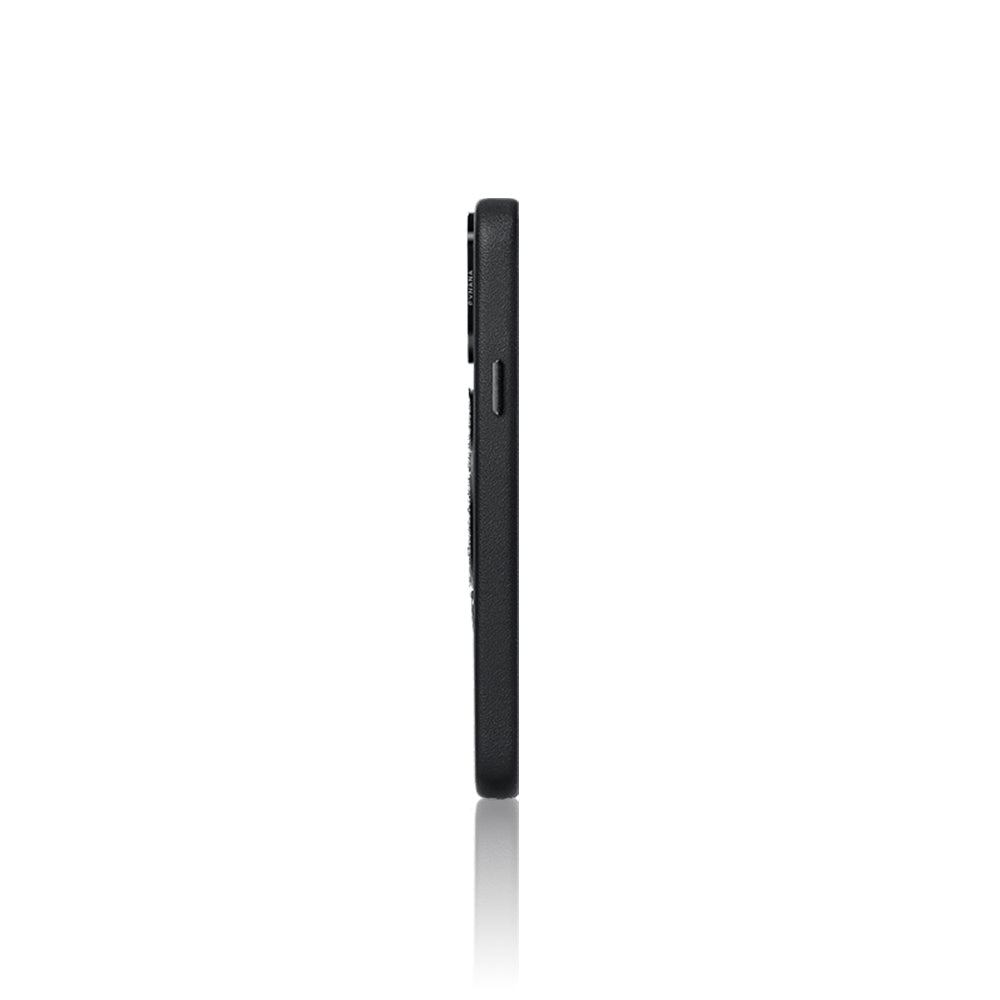 Apple iPhone 15 Pro Kılıf Magsafe Şarj Özellikli Standlı Suni Deri Tasarımlı Pynana Dancing Circle Serisi Kapak Siyah