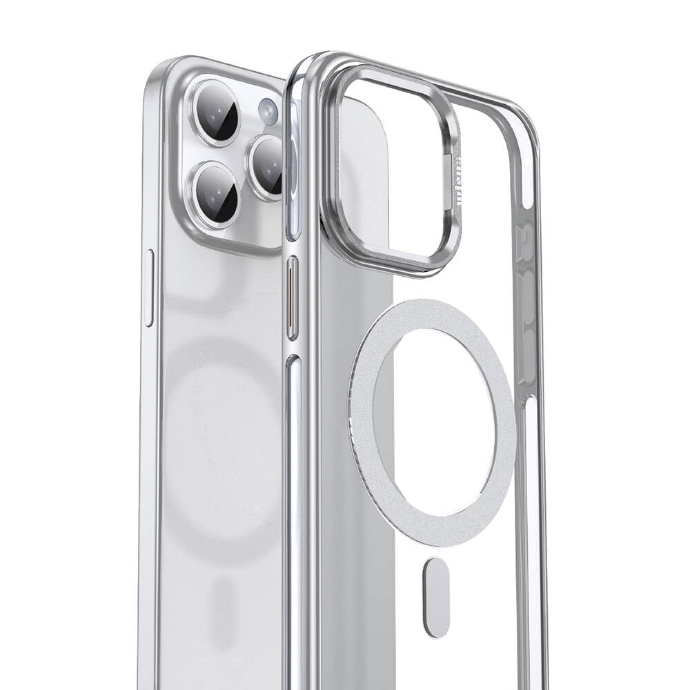 iPhone 15 Pro Kılıf Magsafe Şarj Özellikli Wlons Standlı Efsane Kılıf Gümüş
