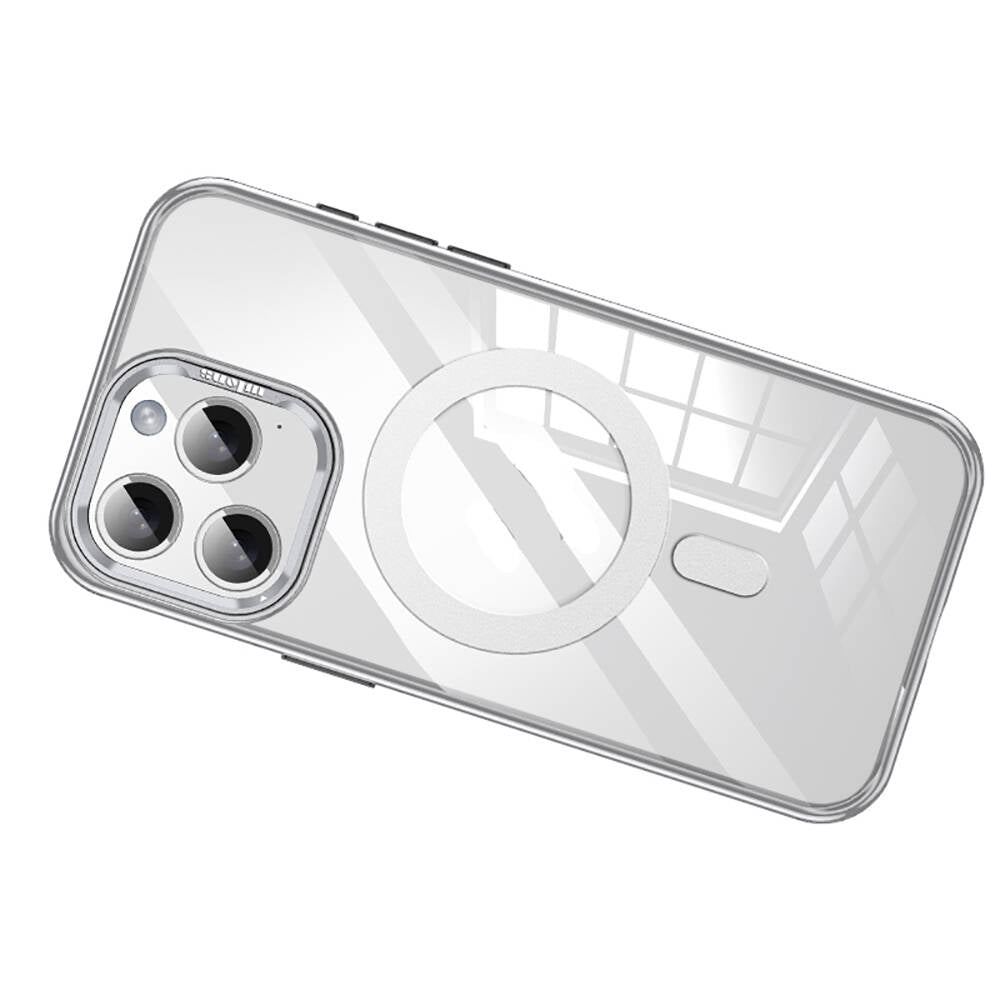iPhone 15 Pro Kılıf Magsafe Şarj Özellikli Wlons Standlı Efsane Kılıf Gümüş
