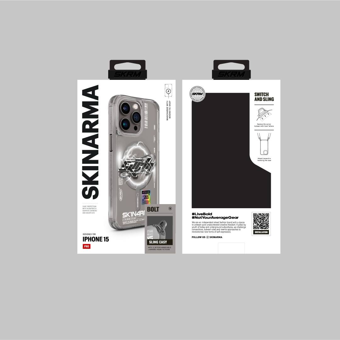 iPhone 15 Pro Kılıf Magsafe Şarj Özellikli Yazı Desenli SkinArma Bolt Kılıf Mavi