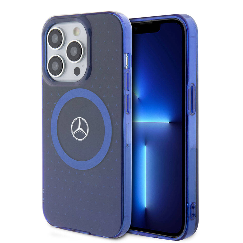 iPhone 15 Pro Kılıf Mercedes Benz Orjinal Lisanslı Magsafe Şarj Özellikli Çift Katmanlı Mavi Yıldız Desenli Kılıf Mavi