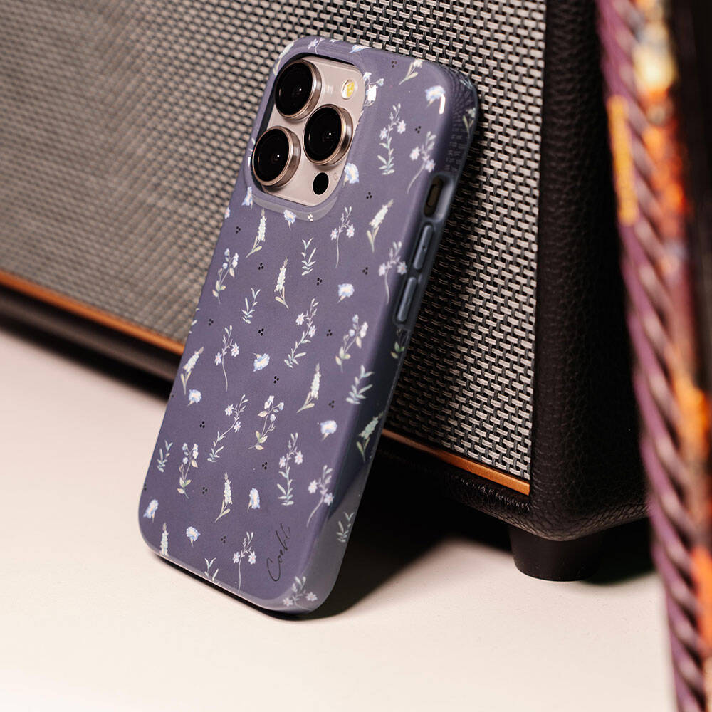 iPhone 15 Pro Kılıf Mini Çayır Çiçekleri Desenli Coehl Prairie Kılıf Lacivert