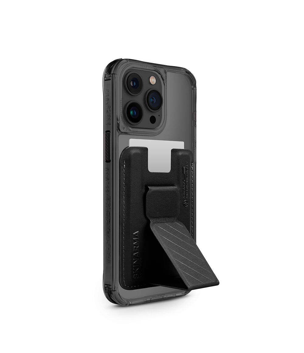 iPhone 15 Pro Kılıf SkinArma Şeffaf Magsafe Şarj Özellikli Kado Kartlıklı Saido Kılıf Siyah