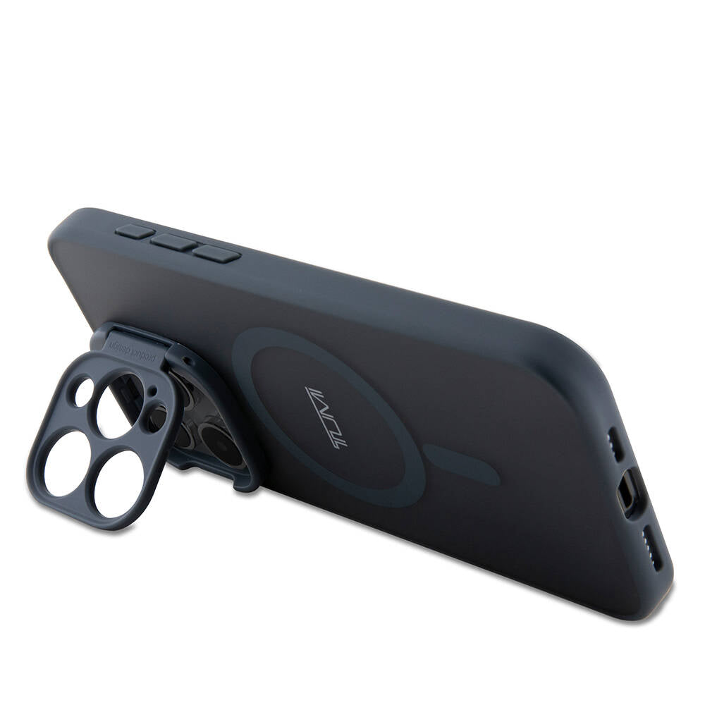 iPhone 15 Pro Kılıf TUMI Orjinal Lisanslı Magsafe Şarj Özellikli Kamera Standlı Buzlu Mat Kılıf Mavi