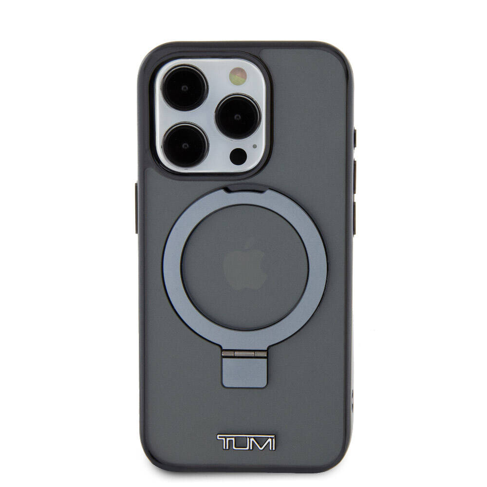 iPhone 15 Pro Kılıf TUMI Orjinal Lisanslı Magsafe Şarj Özellikli PC TPU Metal Logolu Ring Standlı Kılıf Siyah