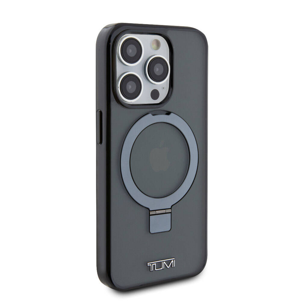 iPhone 15 Pro Kılıf TUMI Orjinal Lisanslı Magsafe Şarj Özellikli PC TPU Metal Logolu Ring Standlı Kılıf Siyah