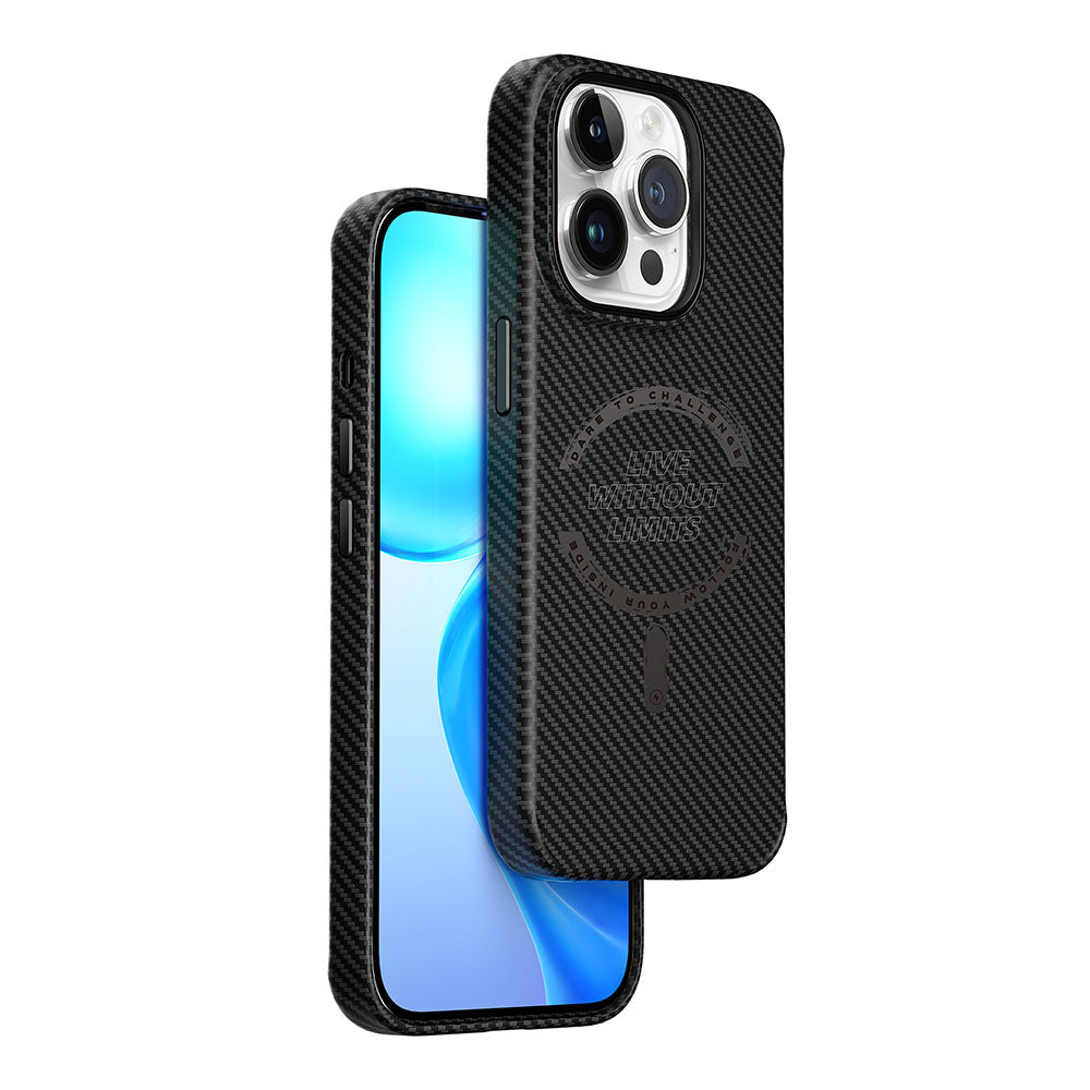 iPhone 15 Pro Kılıf Wiwu LCC-107 Karbon Fiber Magsafe Şarj Özellikli Kamera Korumalı Kabon Kılıf Siyah-Mavi