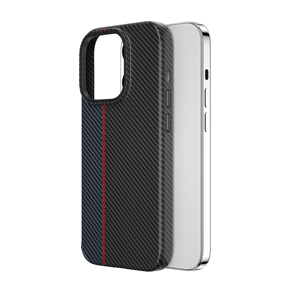 iPhone 15 Pro Kılıf Wiwu LCC-107 Karbon Fiber Magsafe Şarj Özellikli Kamera Korumalı Kabon Kılıf Siyah-Mavi