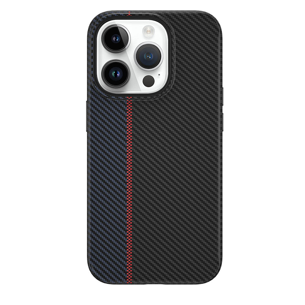 iPhone 15 Pro Kılıf Wiwu LCC-107 Karbon Fiber Magsafe Şarj Özellikli Kamera Korumalı Kabon Kılıf Siyah-Mavi