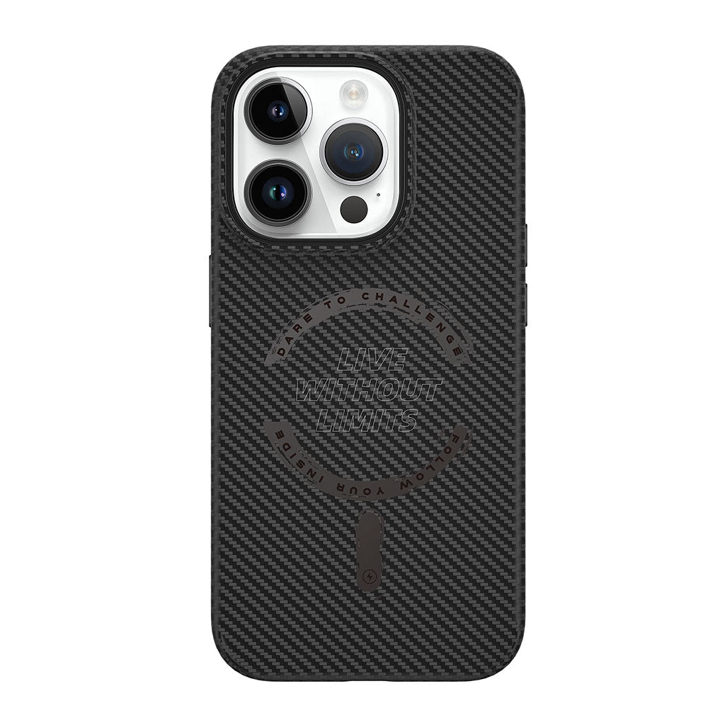iPhone 15 Pro Kılıf Wiwu LCC-107 Karbon Fiber Magsafe Şarj Özellikli Kamera Korumalı Kabon Kılıf Siyah-Mavi