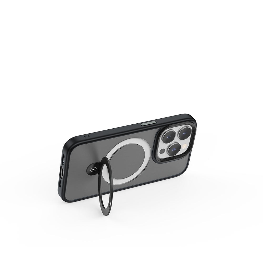 iPhone 15 Pro Max Kılıf Wiwu ZMM-010 Magsafe Şarj Özellikli Mat Arka Yüzey Standlı Kılıf Mavi
