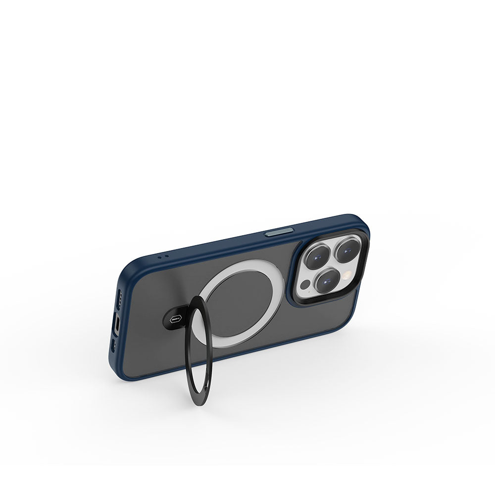 iPhone 15 Pro Kılıf Wiwu ZMM-010 Magsafe Şarj Özellikli Mat Arka Yüzey Standlı Kılıf Mavi