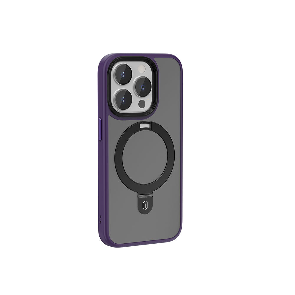 iPhone 15 Pro Kılıf Wiwu ZMM-010 Magsafe Şarj Özellikli Mat Arka Yüzey Standlı Kılıf Mor