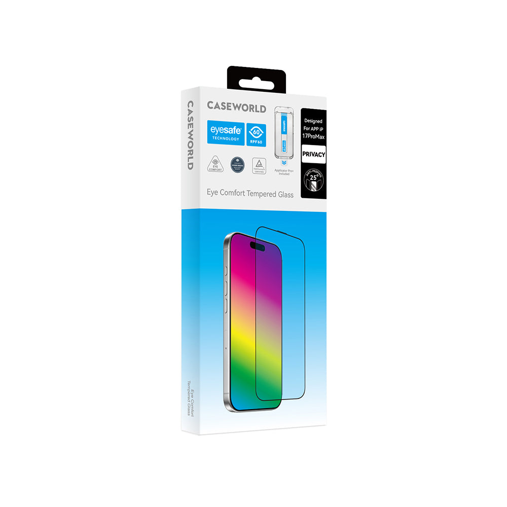 (15 Serisi)Apple iPhone CaseWorld Applicator Serisi 2.5D Eyesafe Mavi Işık Teknolojili 0.33mm Privacy Temperli Cam Ekran Koruyucu + Uygulama Aparatı Siyah