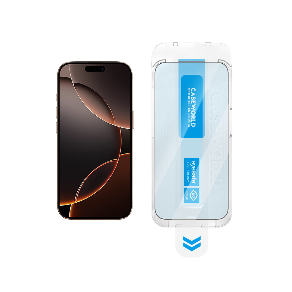 (15 Serisi)Apple iPhone CaseWorld Applicator Serisi 2.5D Eyesafe Mavi Işık Teknolojili 0.33mm Temperli Cam Ekran Koruyucu + Uygulama Aparatı Şeffaf