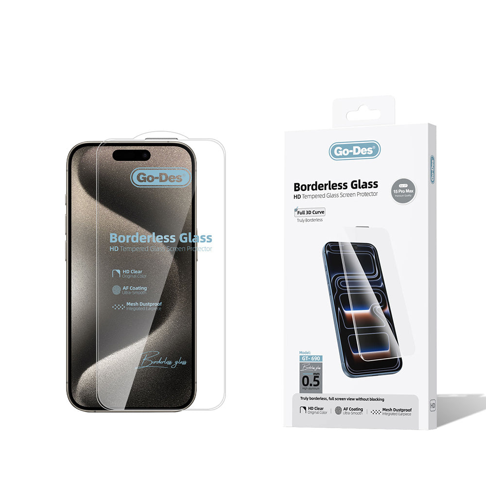Apple iPhone 15 Pro Max Go Des Borderless Temperli Cam Ekran Koruyucu Şeffaf