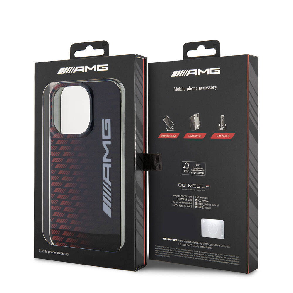 iPhone 15 Pro Max Kılıf AMG Orjinal Lisanslı Çift Katmanlı Büyük Logolu Dörtgen Şerit Desenli Kılıf Siyah