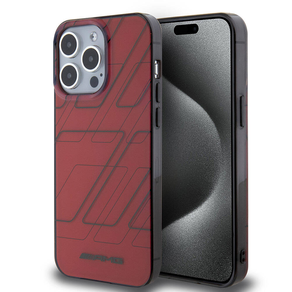 iPhone 15 Pro Max Kılıf AMG Orjinal Lisanslı Çift Katmanlı Dörtgen Desenli Kılıf Kırmızı