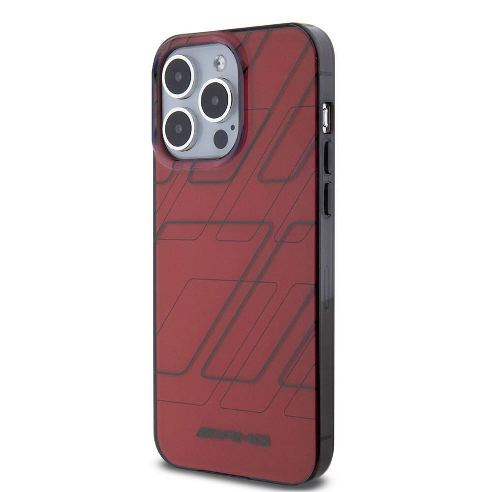 iPhone 15 Pro Max Kılıf AMG Orjinal Lisanslı Çift Katmanlı Dörtgen Desenli Kılıf Kırmızı